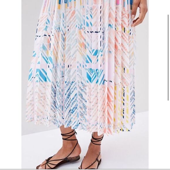 Geisha Designs Abstract Pleated Midi Dress Anthropologie pink - Picture 3 of 4